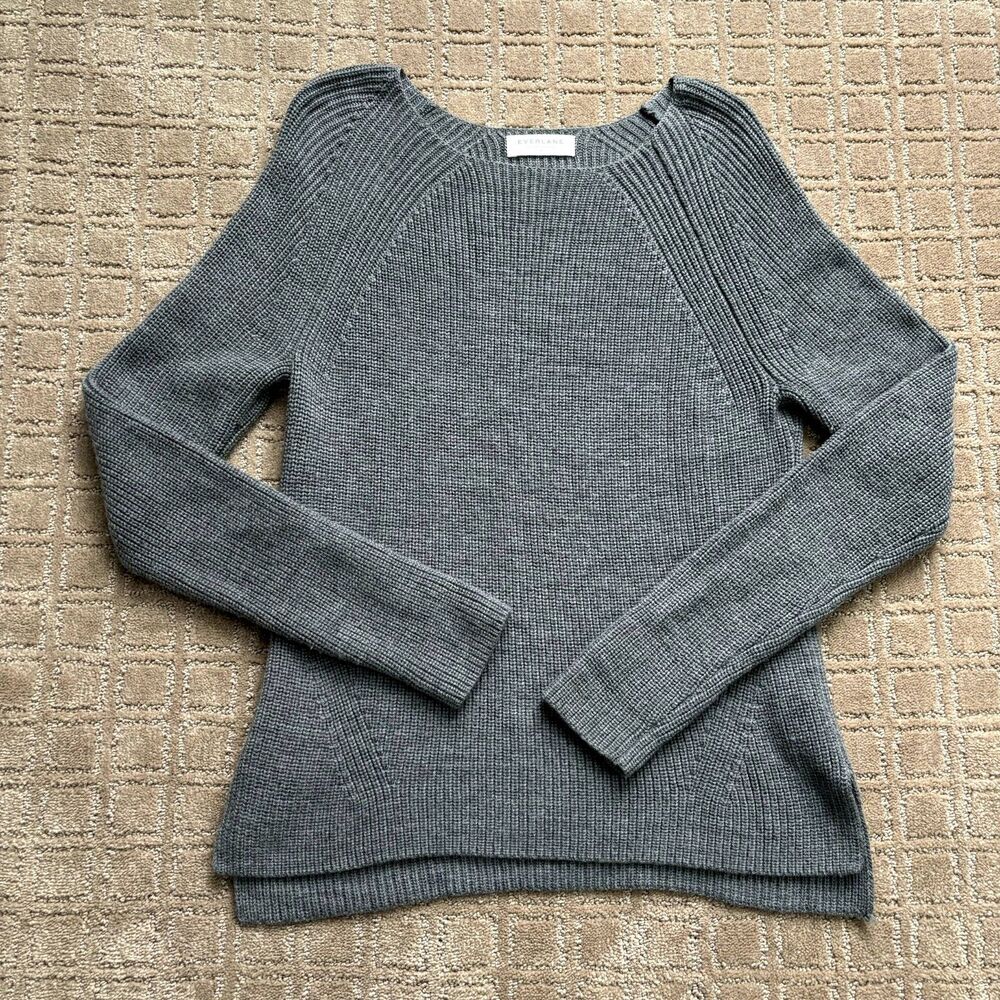 Everlane Wool Ribbed Sweater Women's M Chunky Knit Side Slit Grey Charcoal *READ
